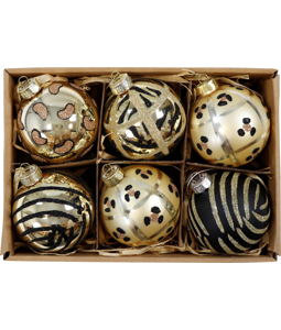 4527 GLASS BALLS LEOPRINT  S/6