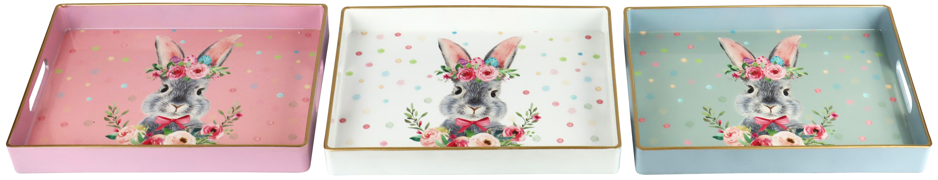 7027 TRAYS FLORAL RABBIT  S/3