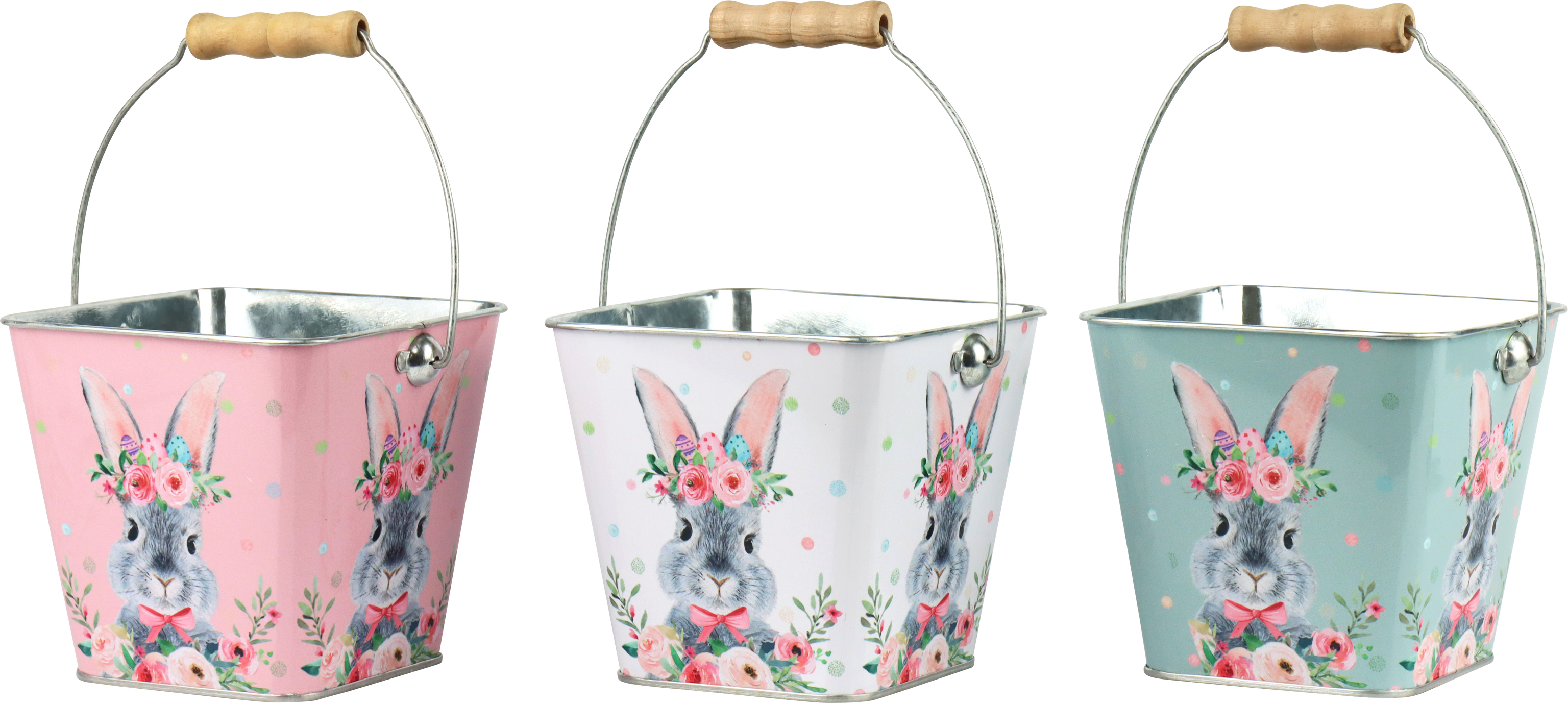 7081 BUCKET FLORAL RABBIT  S/3